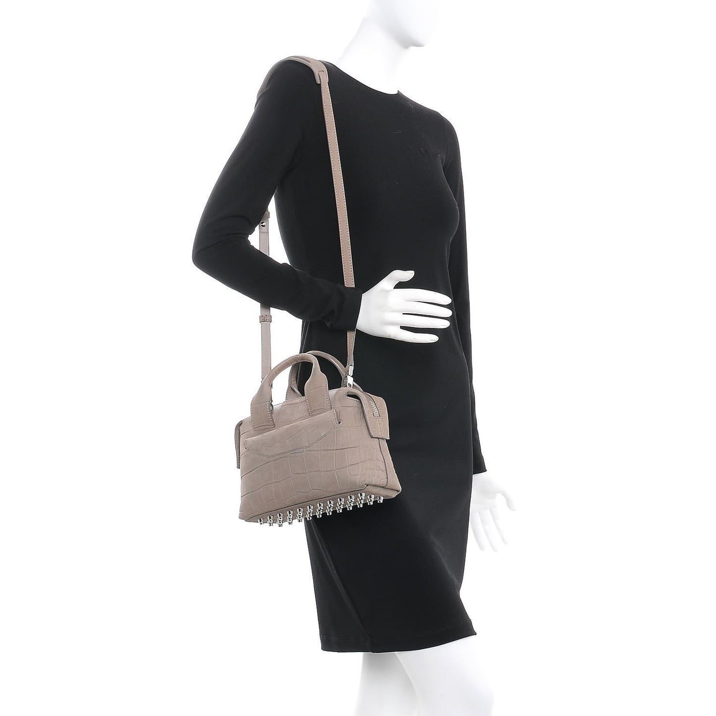 Crocodile Embossed Nubuck Small Rogue Satchel Sage