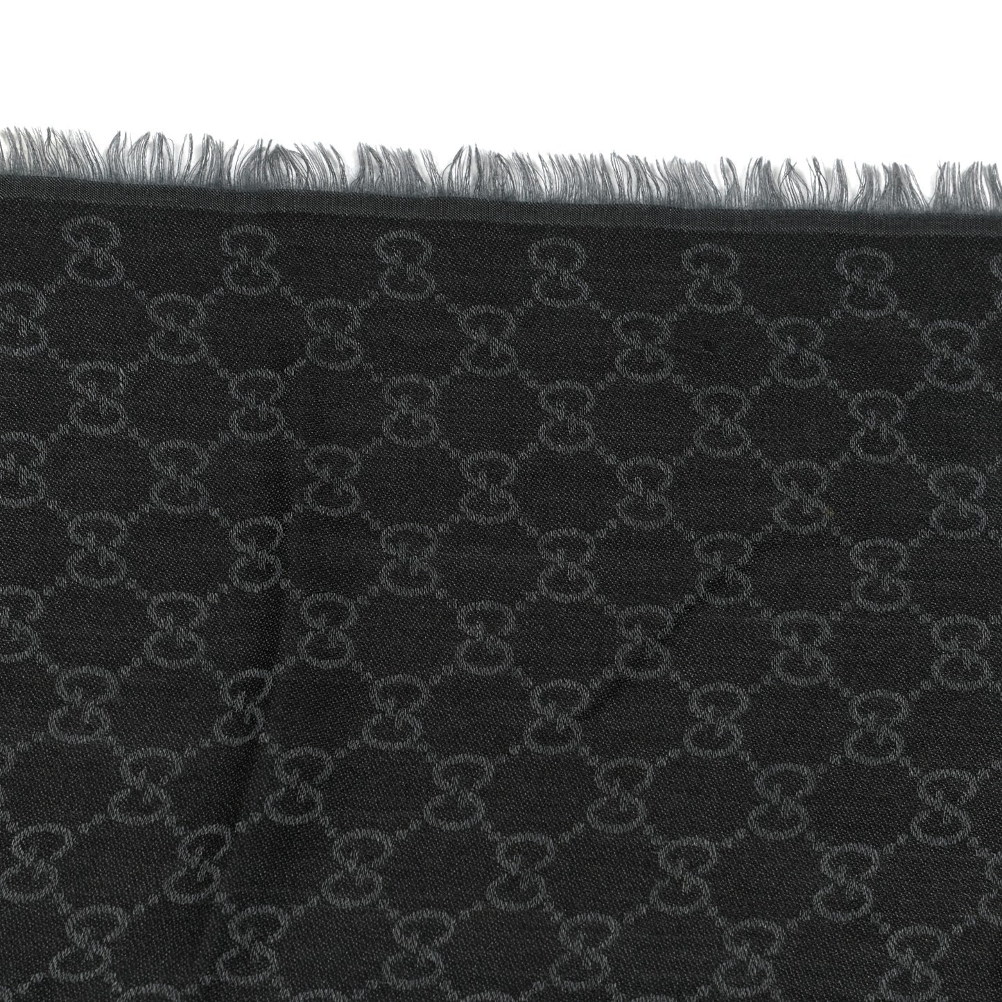 Wool Silk Monogram GGWeb Fringe Shawl Black Medium Grey
