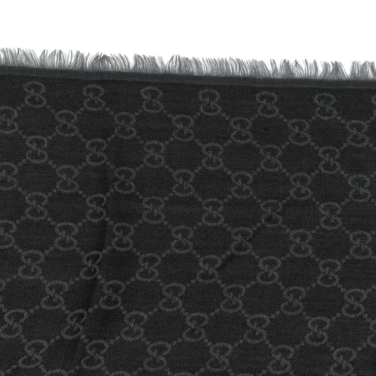 Gucci Wool Silk Monogram GGWeb Fringe Shawl Black Medium Grey 4 of 4