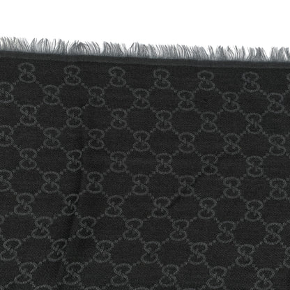Gucci Wool Silk Monogram GGWeb Fringe Shawl Black Medium Grey 4 of 4
