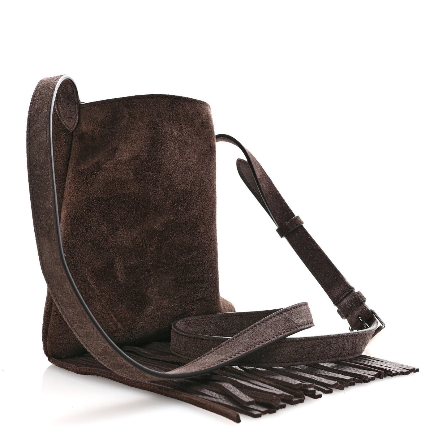 Suede Calfskin Studded Nellcote Fringe Crossbody Bag Brown