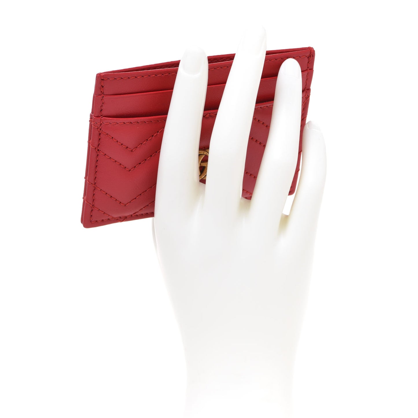 Calfskin Matelasse GG Marmont Card Holder Hibiscus Red