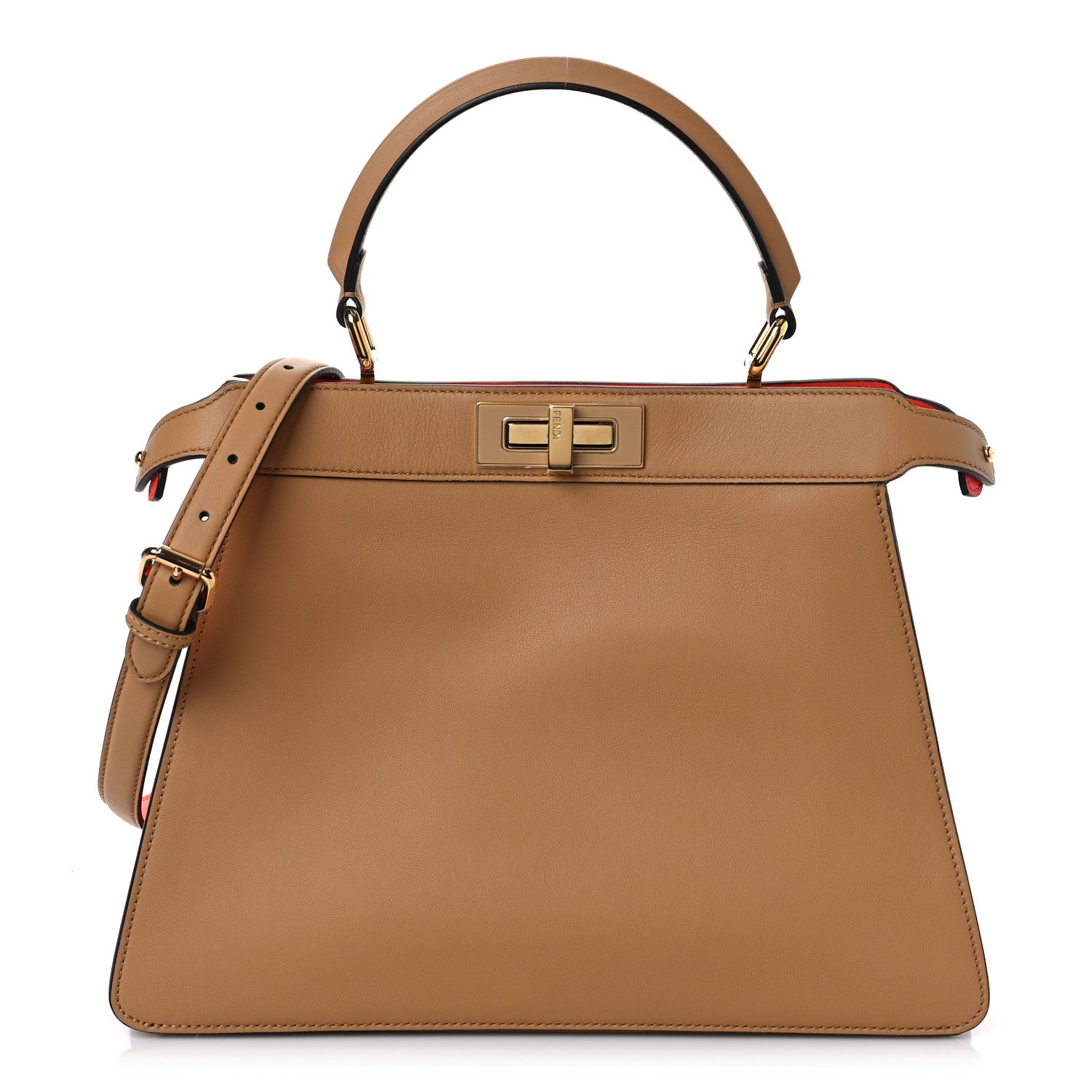 Fendi Vitello Seta Nappa Plexiglass Bi-Color Medium Peekaboo I SEE U Satchel Miele Scuro Tulipano 1 of 9