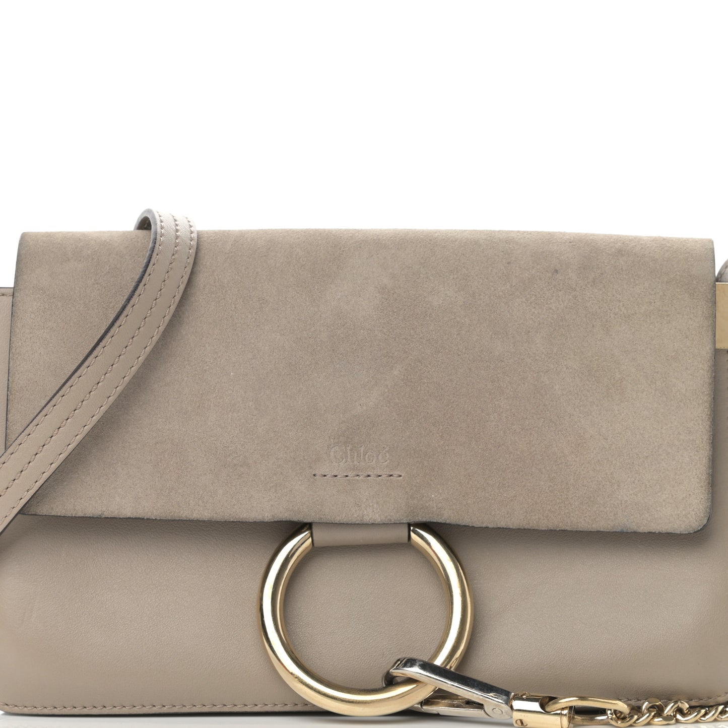 Suede Calfskin Small Faye Shoulder Bag Motty Grey