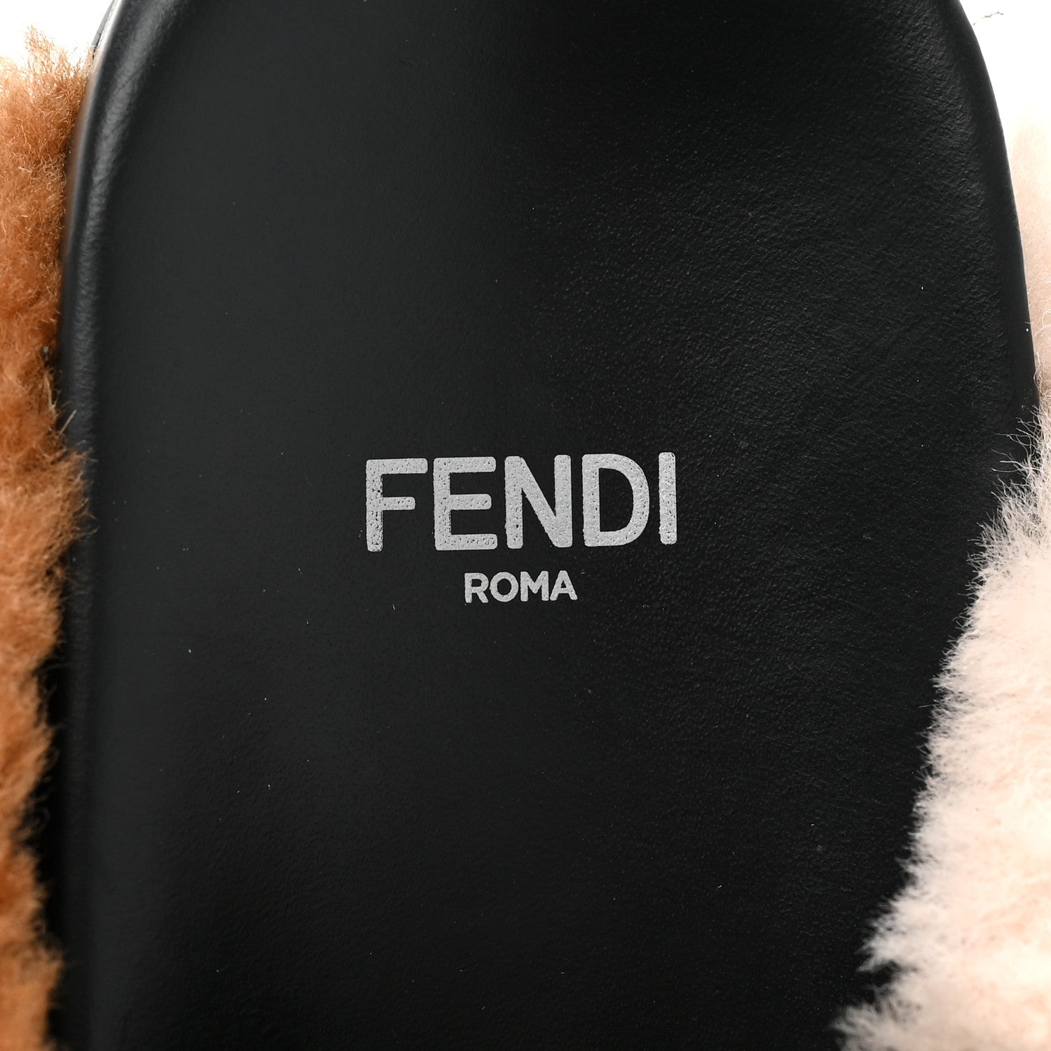 Fendi Shearling FF Cross Strap Slide Flat Sandal 37 Light Rose Black Tabacco 7 of 9