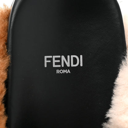Fendi Shearling FF Cross Strap Slide Flat Sandal 37 Light Rose Black Tabacco 7 of 9