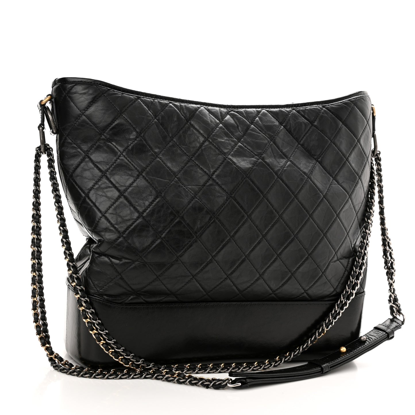 Aged Calfskin Quilted Maxi Gabrielle Hobo Black