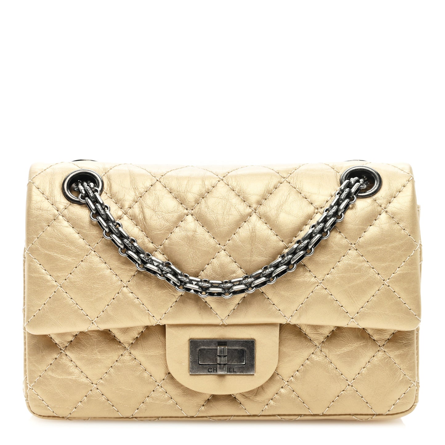 Metallic Calfskin Quilted 2.55 Reissue 224 Flap Gold