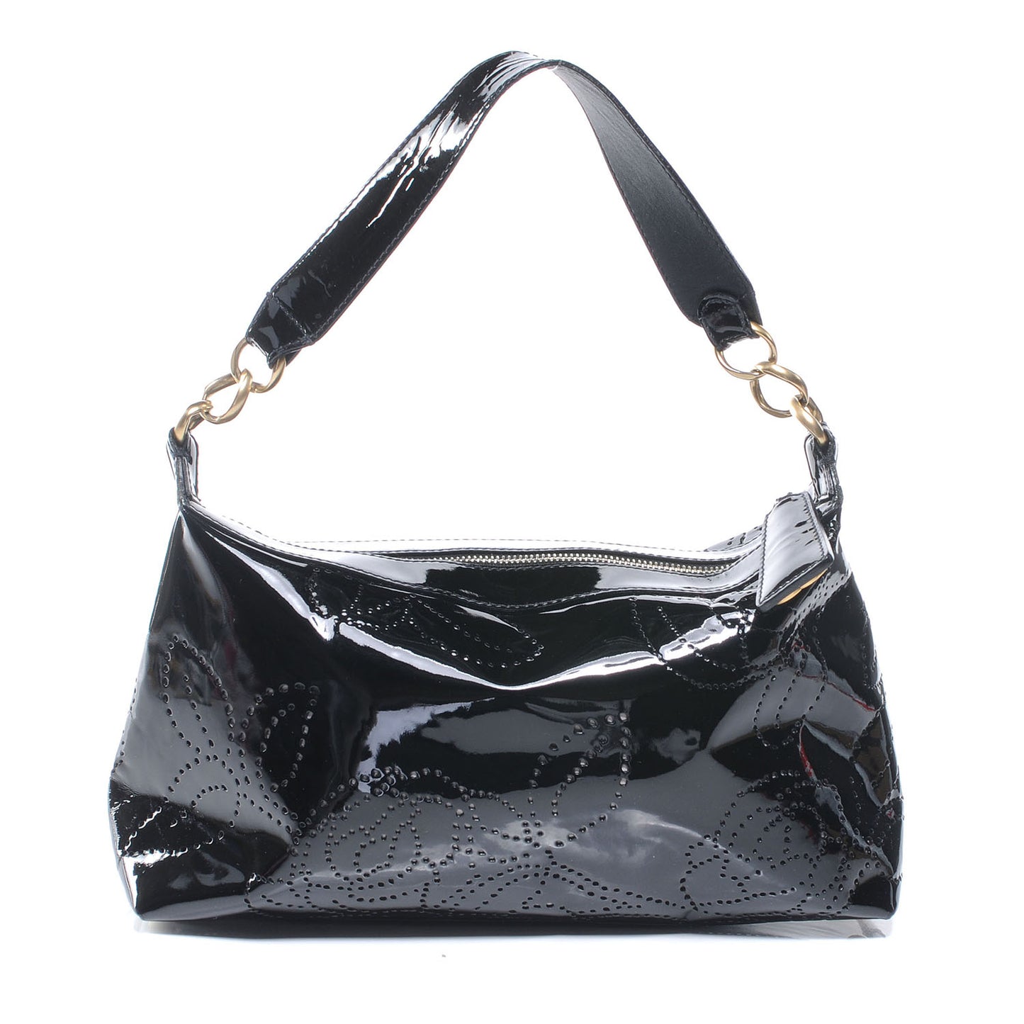 Patent Perforated Camellia Hobo Black