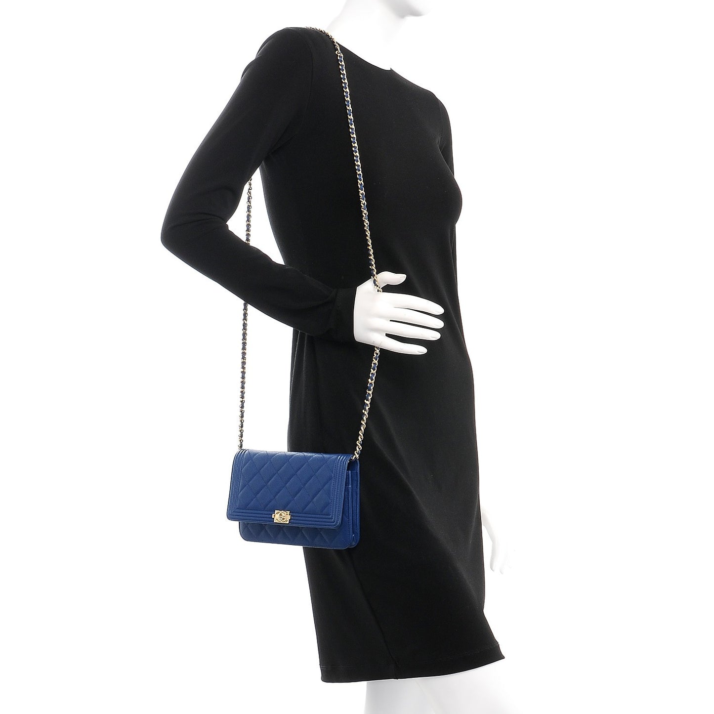 Caviar Quilted Boy Wallet On Chain WOC Dark Blue