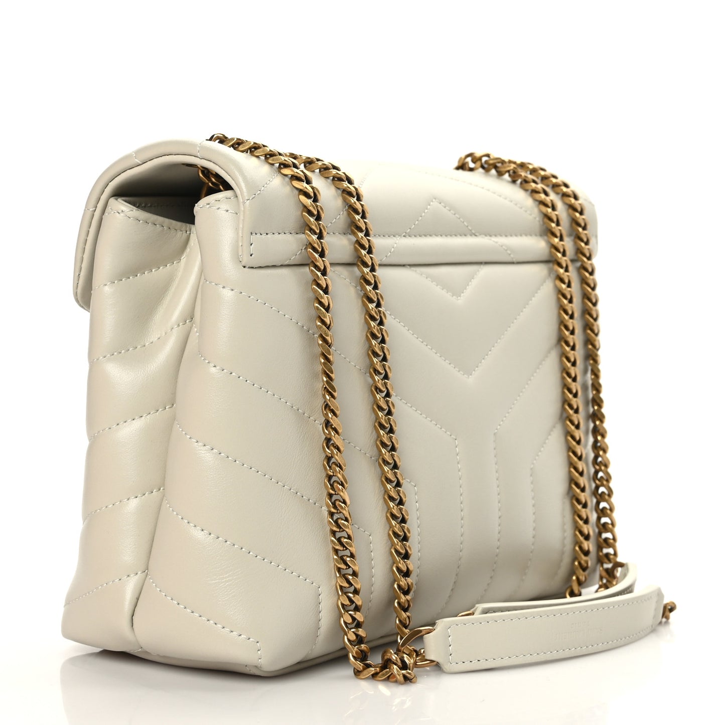 Calfskin Y Quilted Monogram Small Loulou Chain Satchel Blanc Vintage