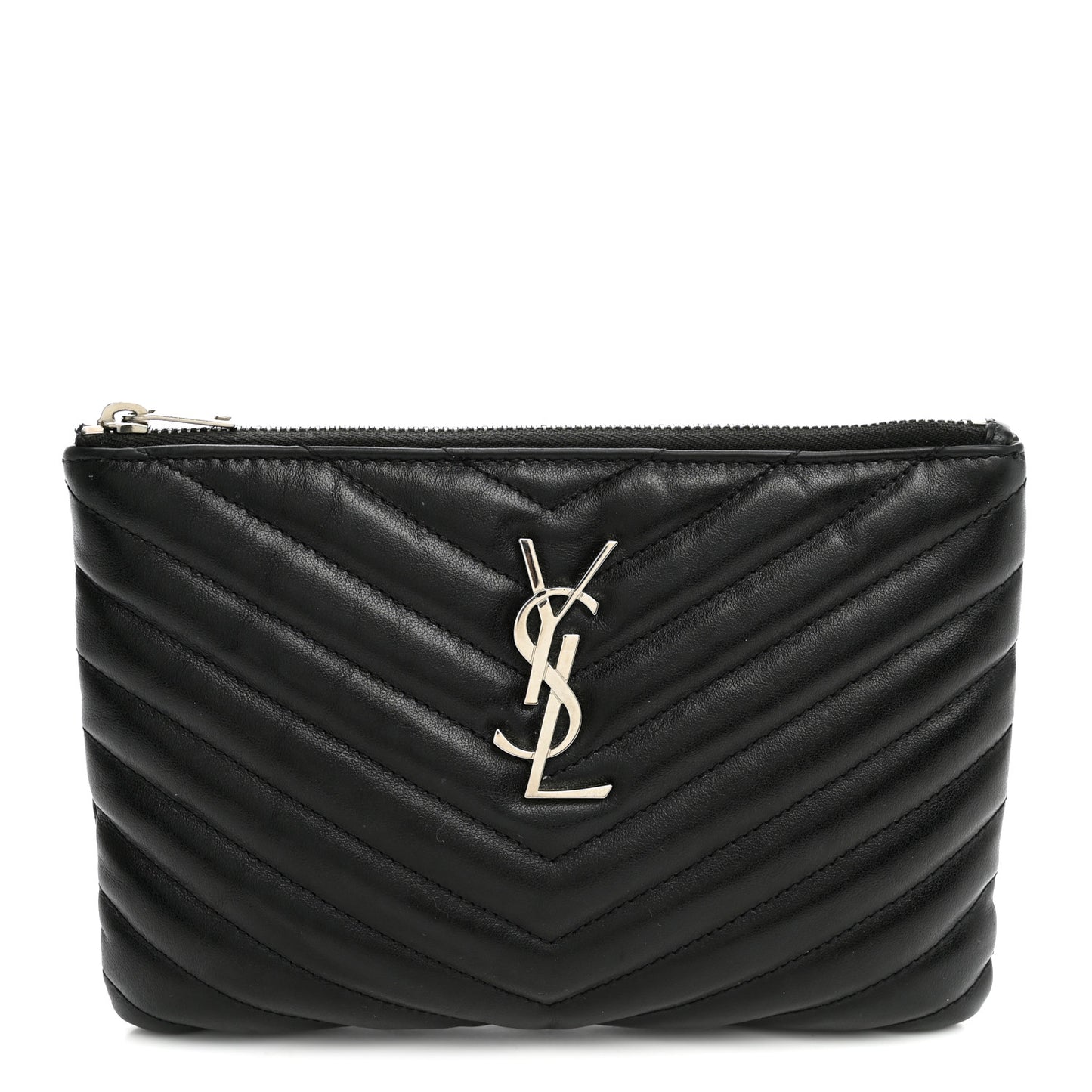 Calfskin Matelasse Chevron Monogram Pouch Black