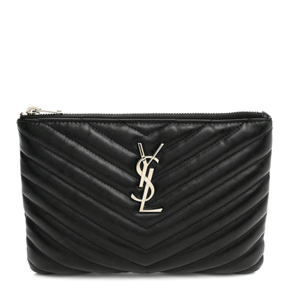Saint Laurent Calfskin Matelasse Chevron Monogram Pouch Black 1 of 11