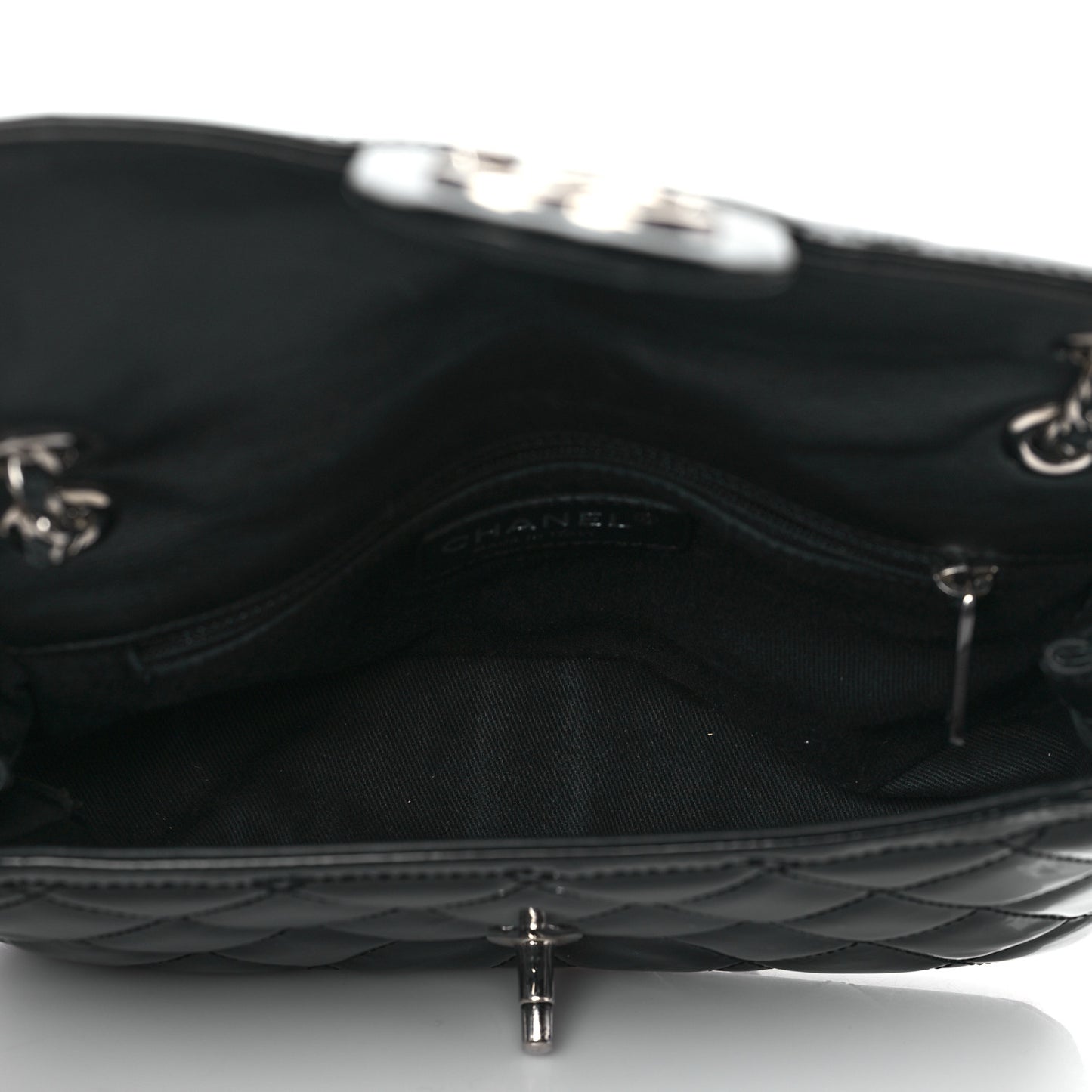 Patent Calfskin Quilted Mini Rectangular Flap Black