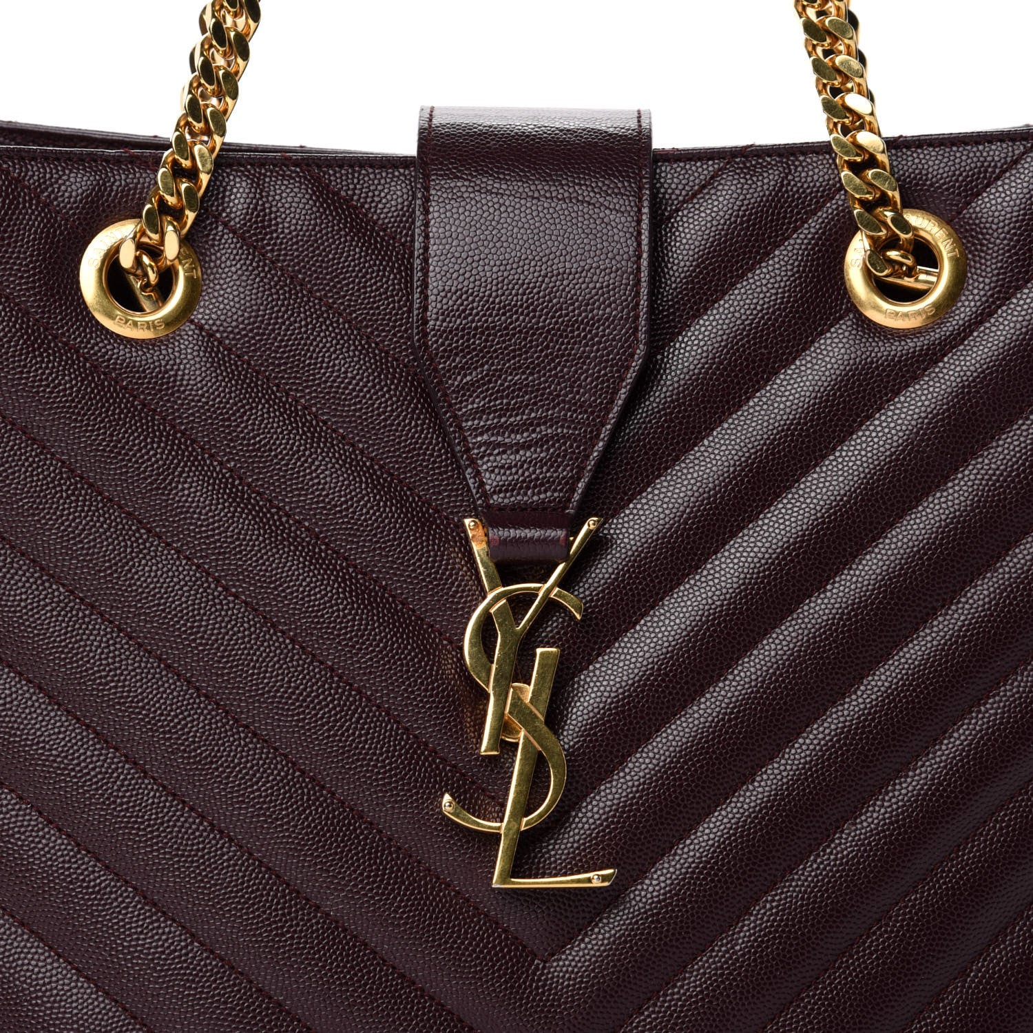 Saint Laurent Grain de Poudre Matelasse Chevron Large Monogram Shopping Bag Amarena 21 of 21