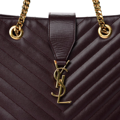 Saint Laurent Grain de Poudre Matelasse Chevron Large Monogram Shopping Bag Amarena 21 of 21