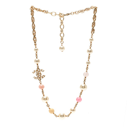 Chanel Resin Pearl Crystal CC Choker Necklace Gold Pink White 3 of 6