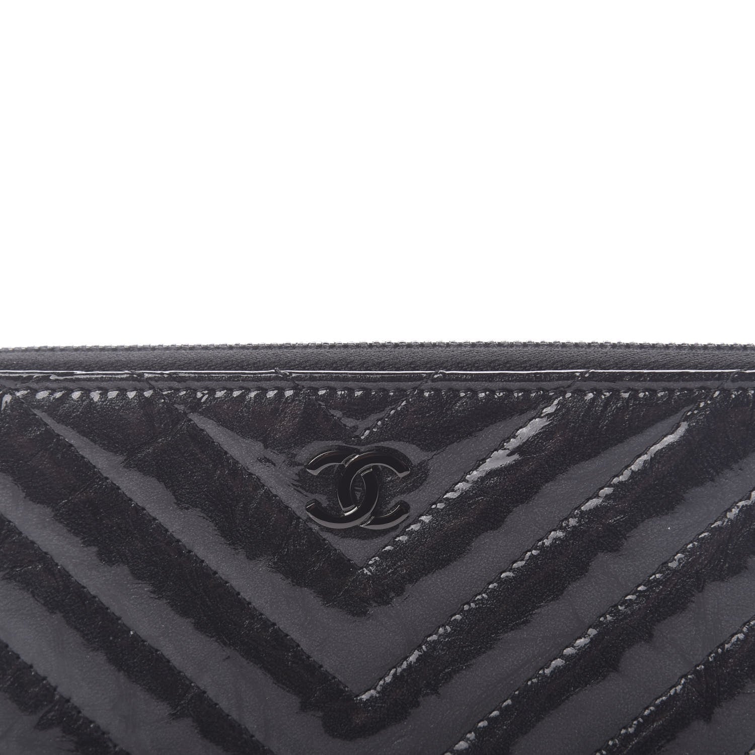 Chanel Metallic Crumpled Patent Calfskin Chevron Quilted Medium Zip Around Wallet Black 9 of 10