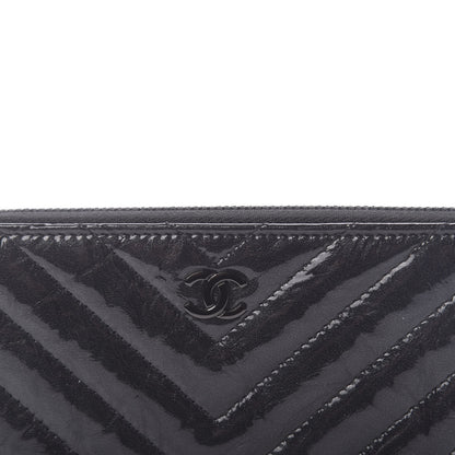 Chanel Metallic Crumpled Patent Calfskin Chevron Quilted Medium Zip Around Wallet Black 9 of 10