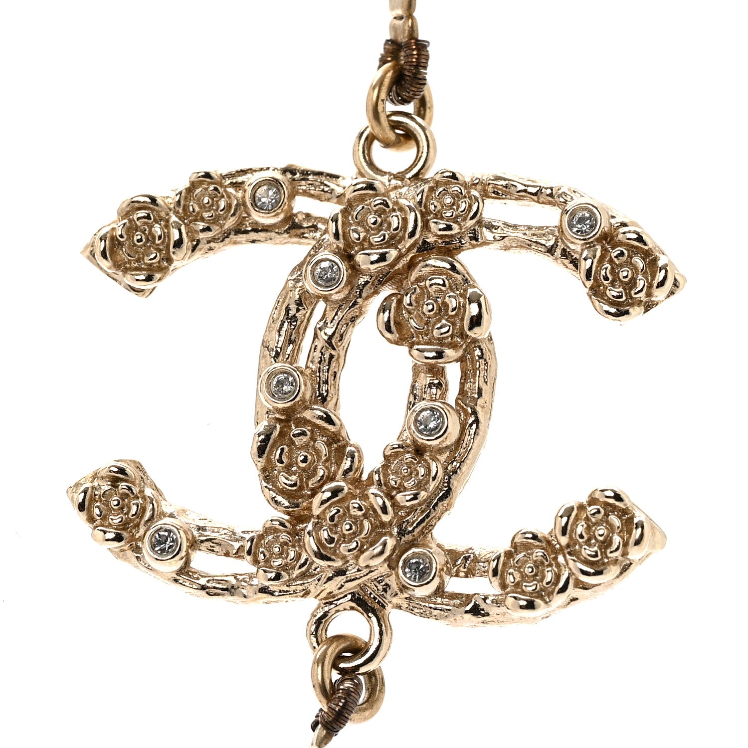 Chanel Pearl Crystal CC Camellia Short Necklace Gold 4 of 7