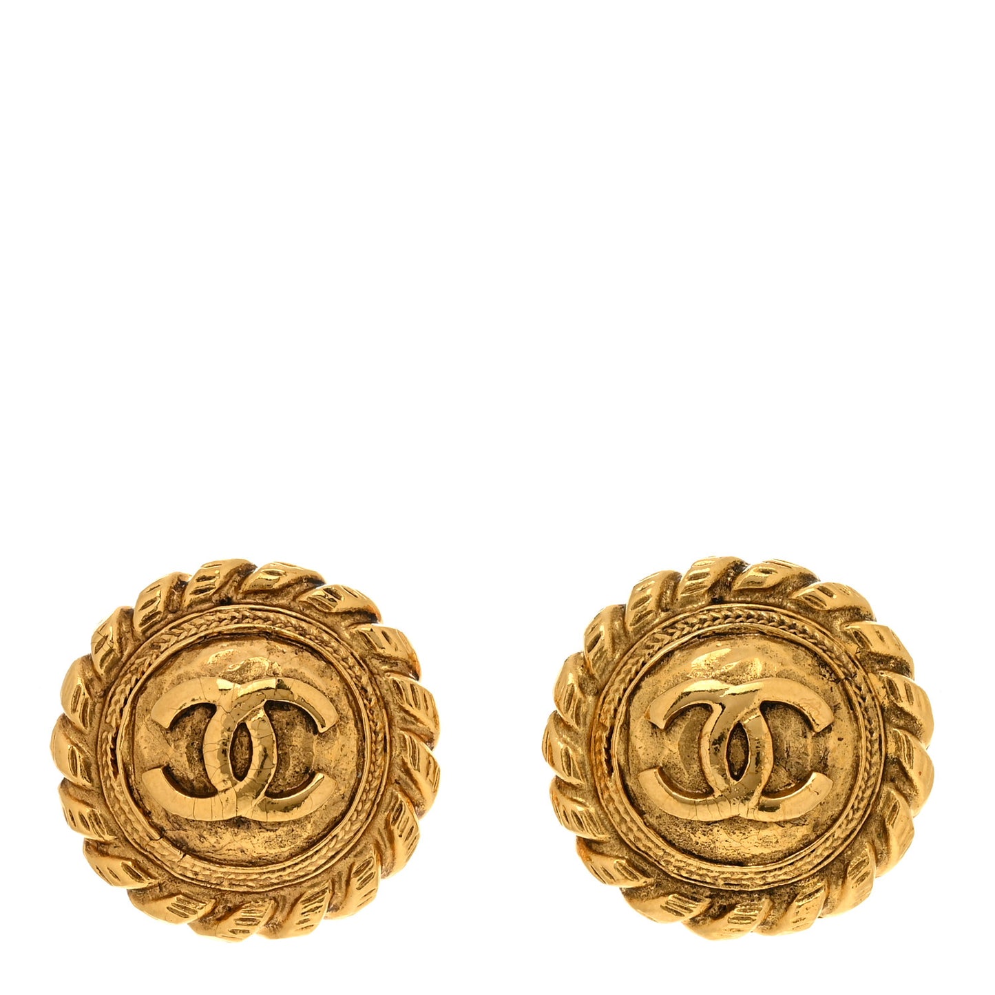 Metal Round CC Clip On Earrings Gold