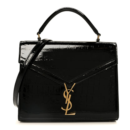 Saint Laurent Calfskin Crocodile Embossed Medium Classic Monogram Cassandra Top Handle Black 1 of 10
