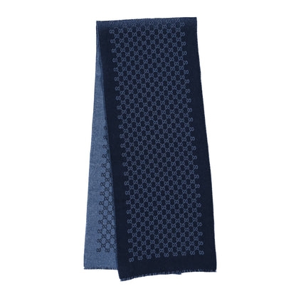 Gucci Wool GG Monogram Sogi Fringe Scarf Periwinkle Sky Blue 2 of 4
