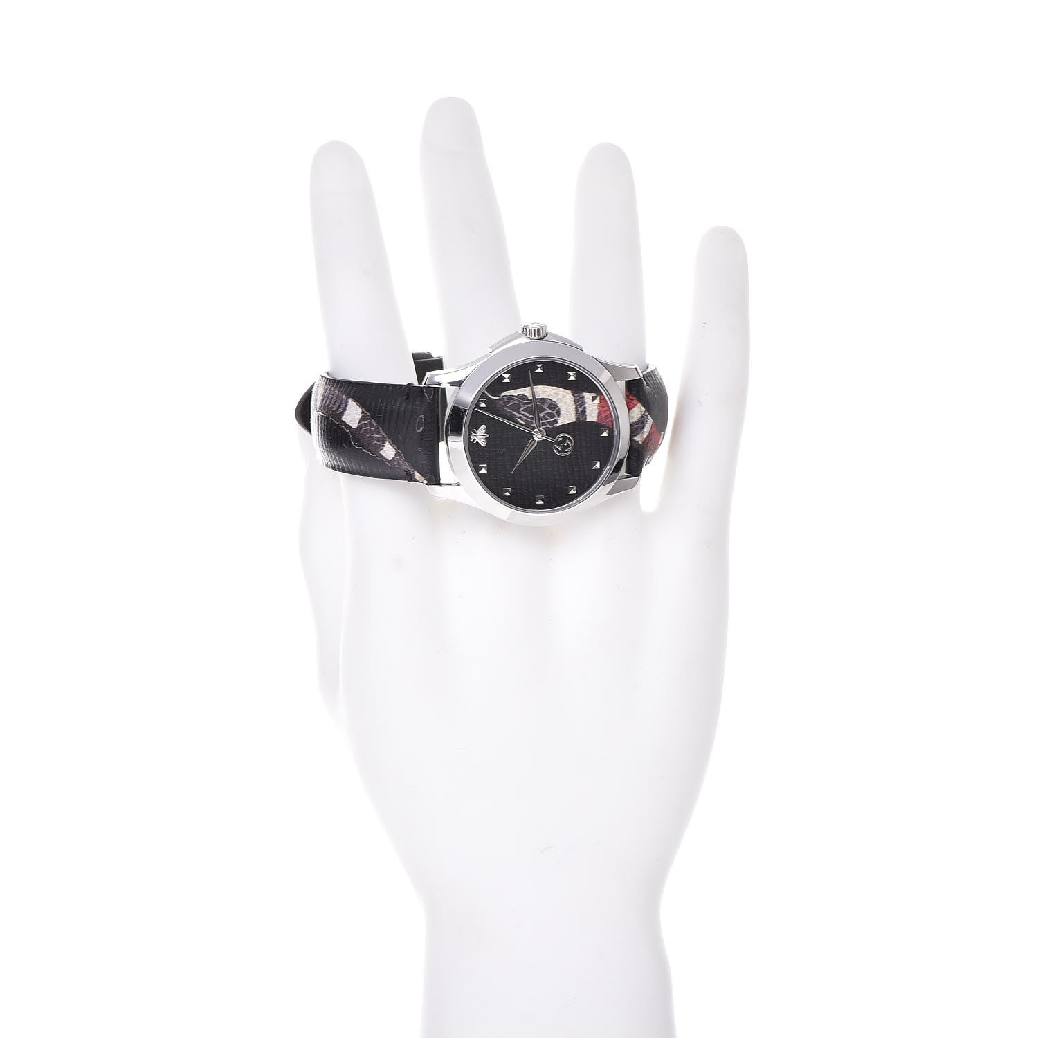 Gucci Stainless Steel Calfskin 38mm Le Marche Des Merveilles Snake Quartz Watch Black 2 of 11