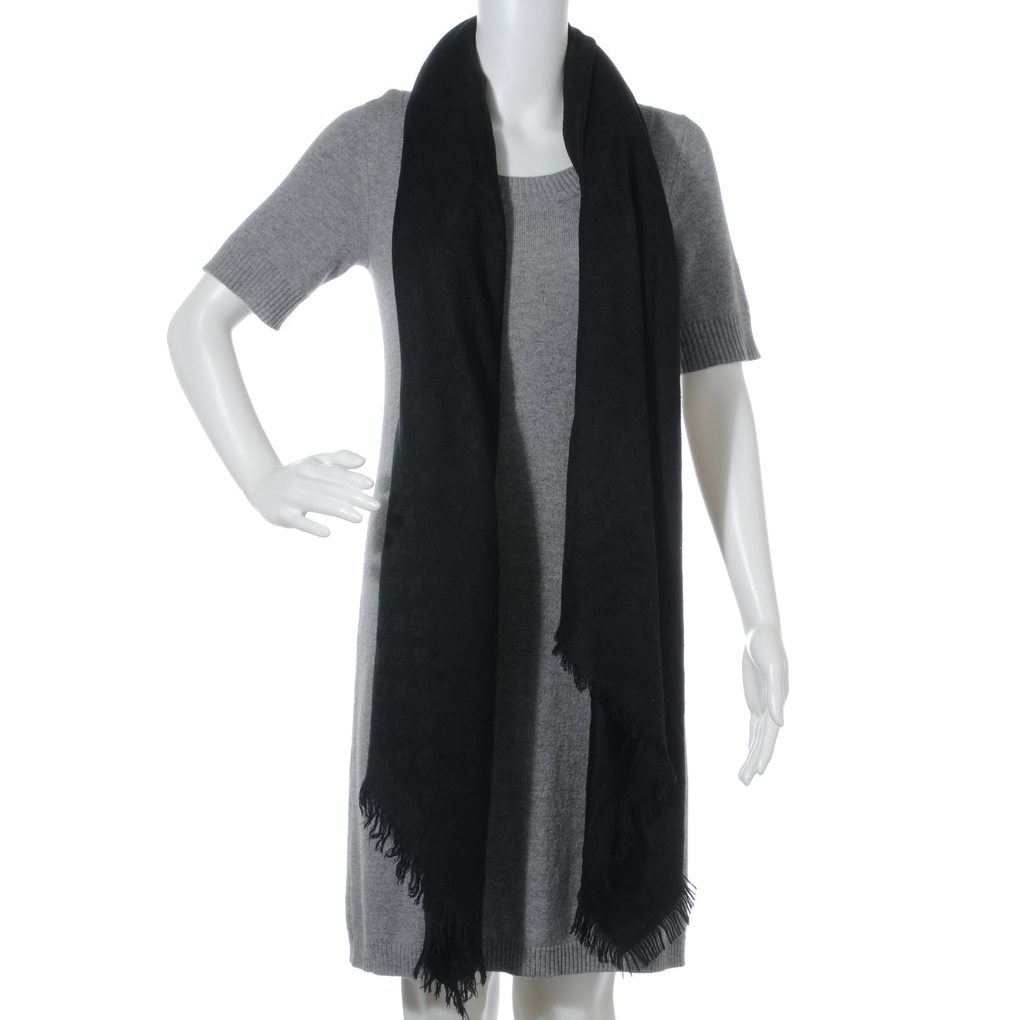 Silk Wool Monogram Shawl Black