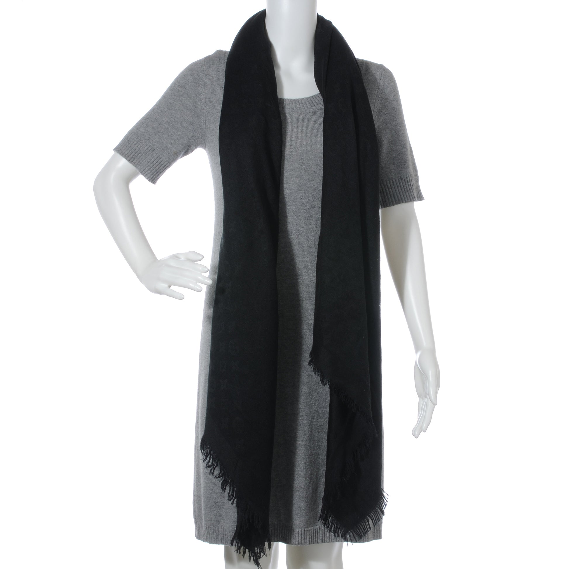 Louis Vuitton Silk Wool Monogram Shawl Black 3 of 5