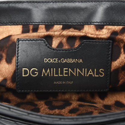 Dolce & Gabbana Lambskin Quilted Crystal Embellished Millennial Rectangular Shoulder Bag Black 6 of 13