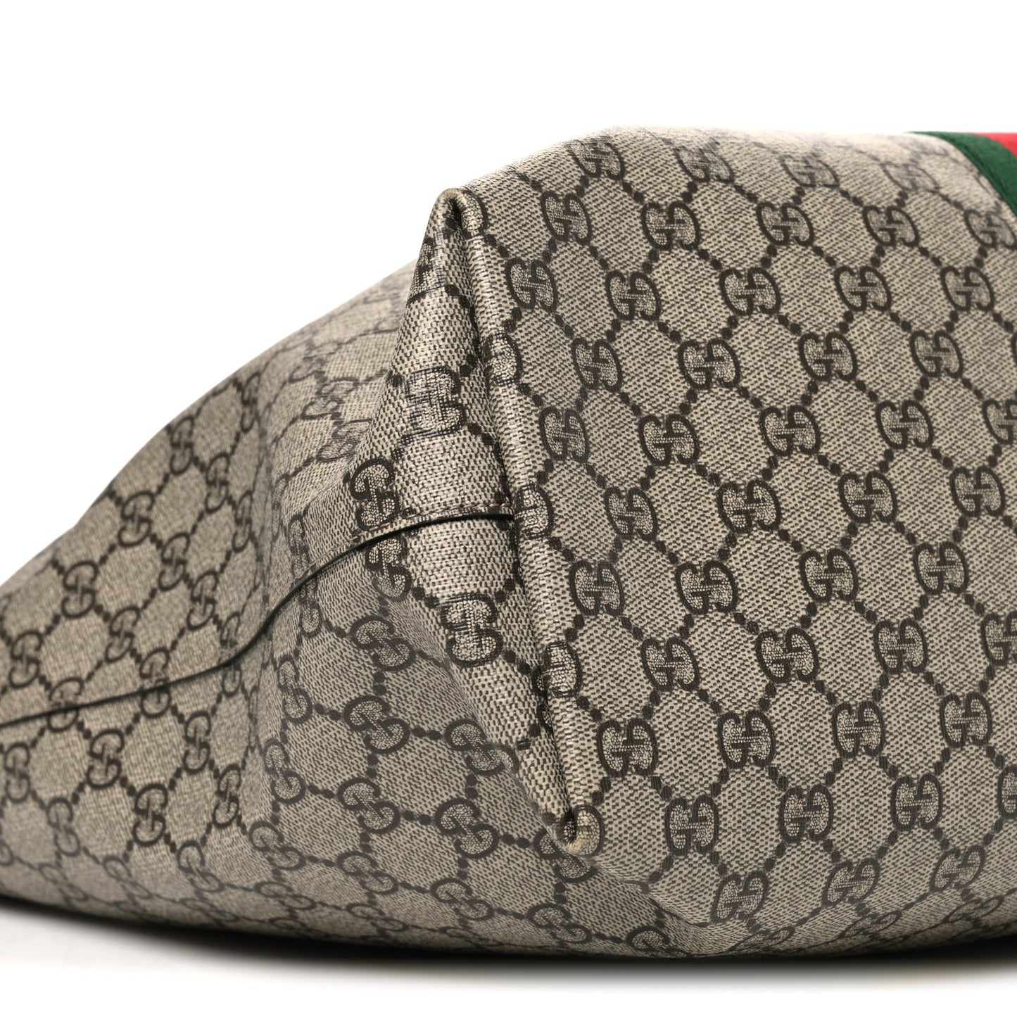 GG Supreme Monogram Textured Calfskin Web Medium Ophidia Shopping Tote Beige Ebony New Acero
