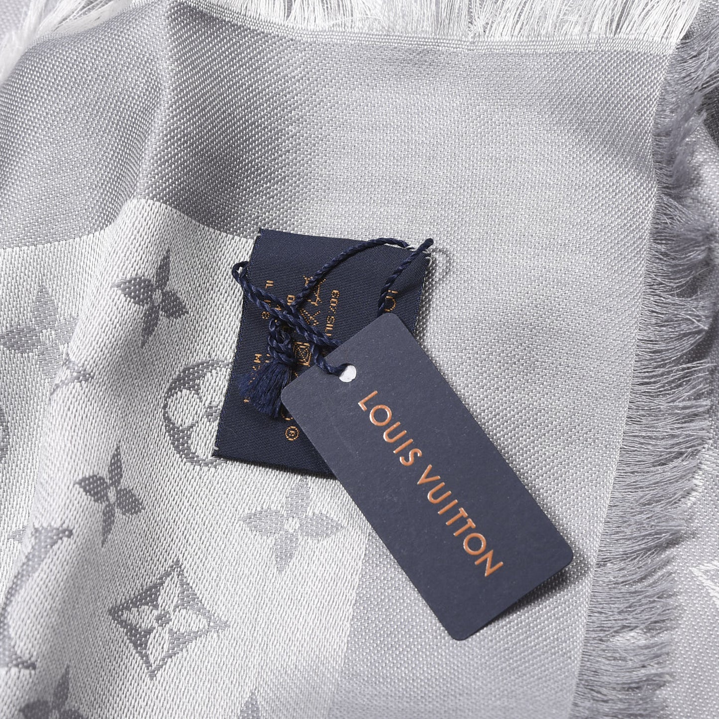 Wool Silk Monogram Denim Shawl Grey