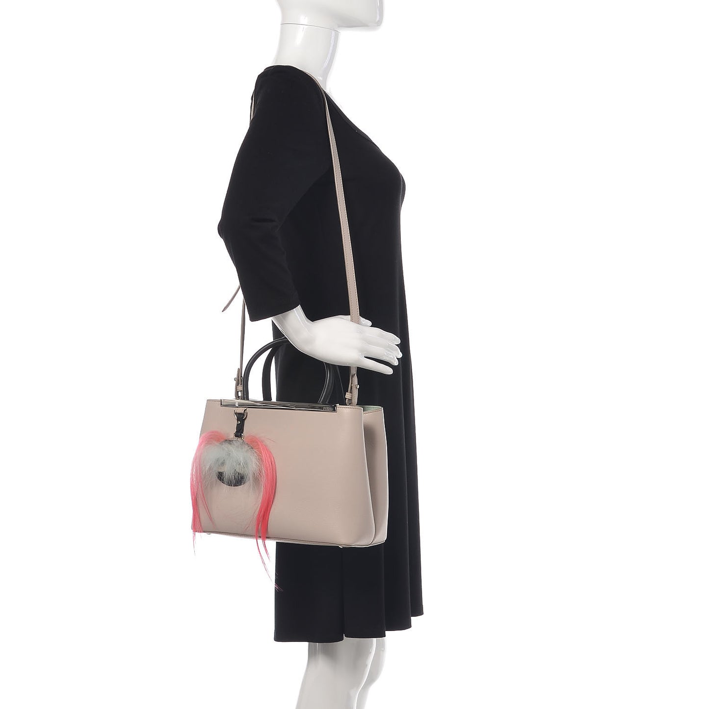 Vitello Dolce Fox Goat Bi-Color Sad Eyes Mirror Charm Petite 2Jours Tote Grigio Polvere Black