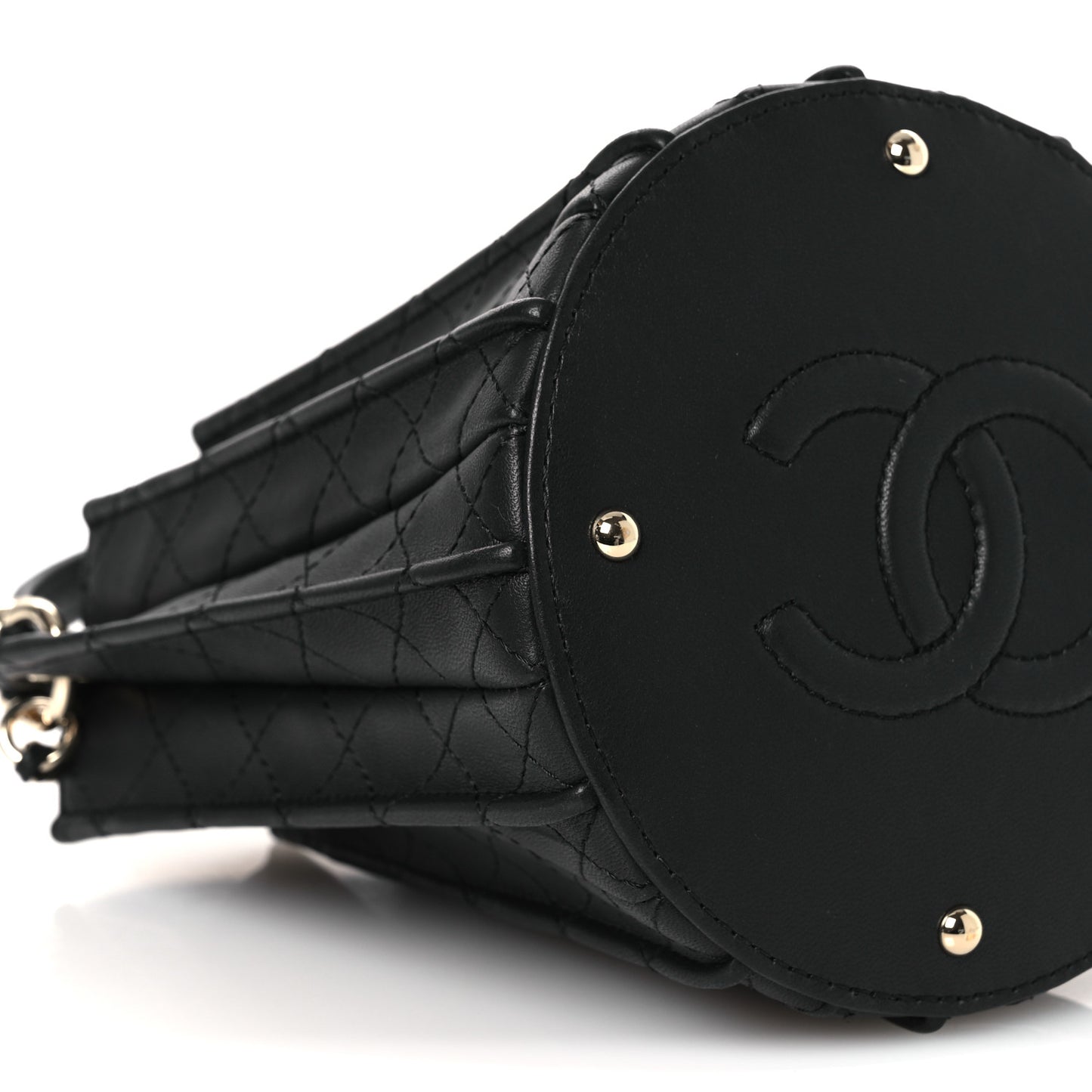 Calfskin Quilted Pleated Bucket Bag Black