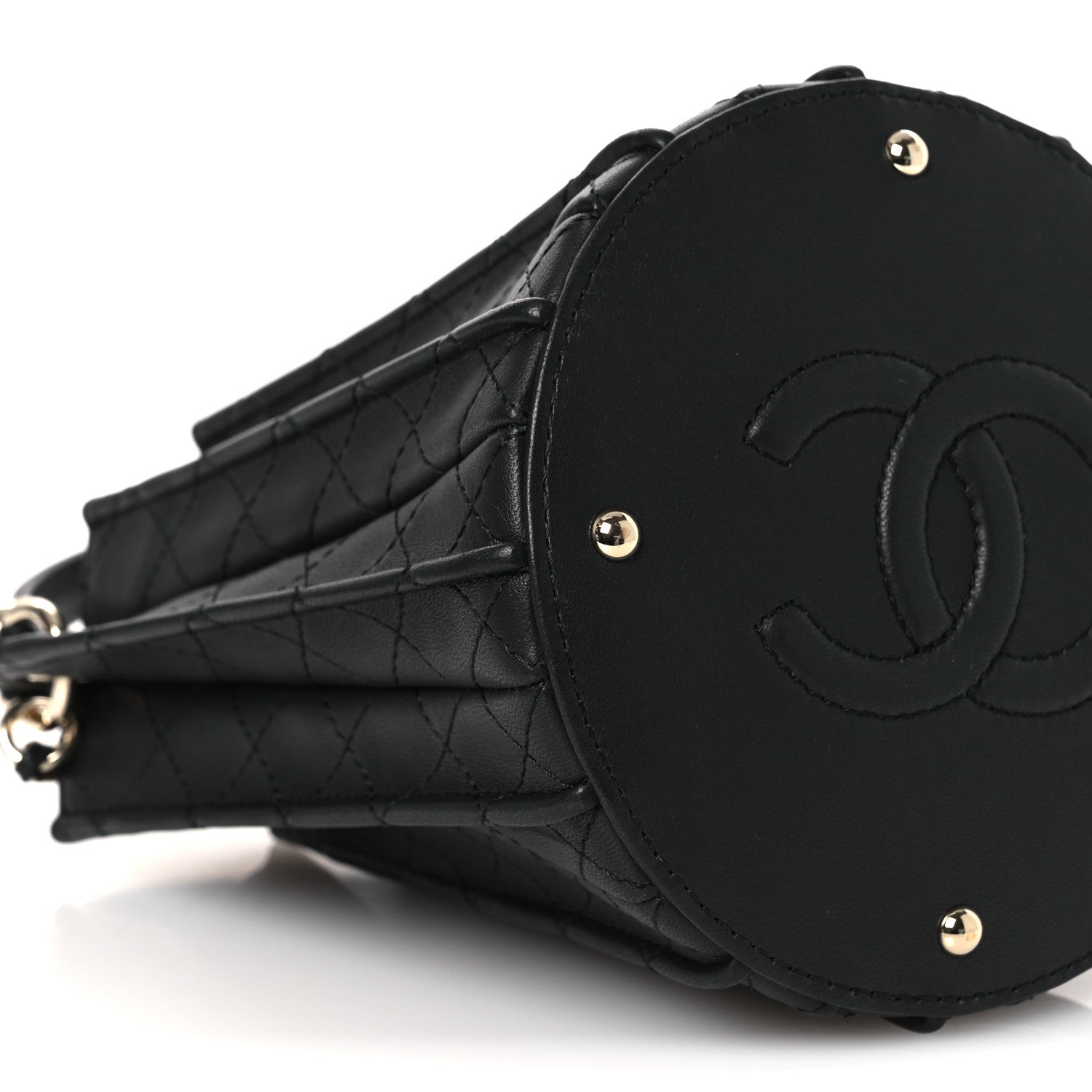 Chanel Calfskin Quilted Pleated Bucket Bag Black 9 of 10
