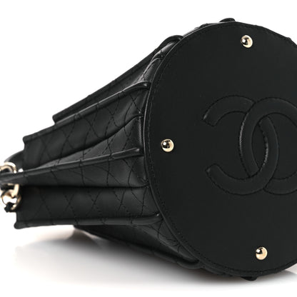 Chanel Calfskin Quilted Pleated Bucket Bag Black 9 of 10