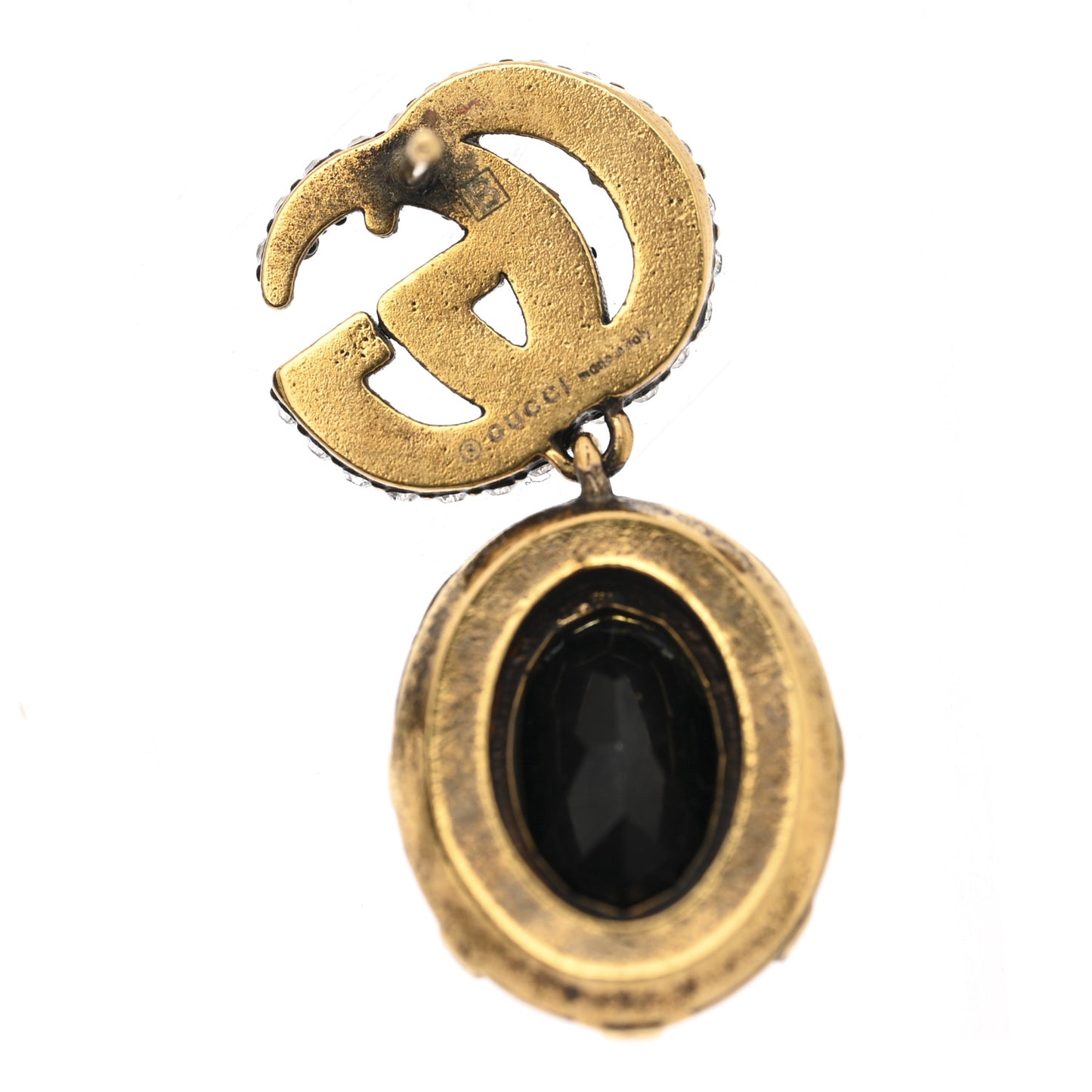 Crystal Double G Earrings Black Aged Gold
