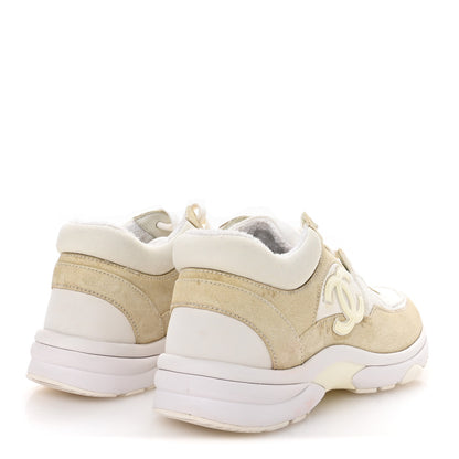 Chanel Suede Calfskin Fabric CC Sneakers 37.5 White 5 of 8