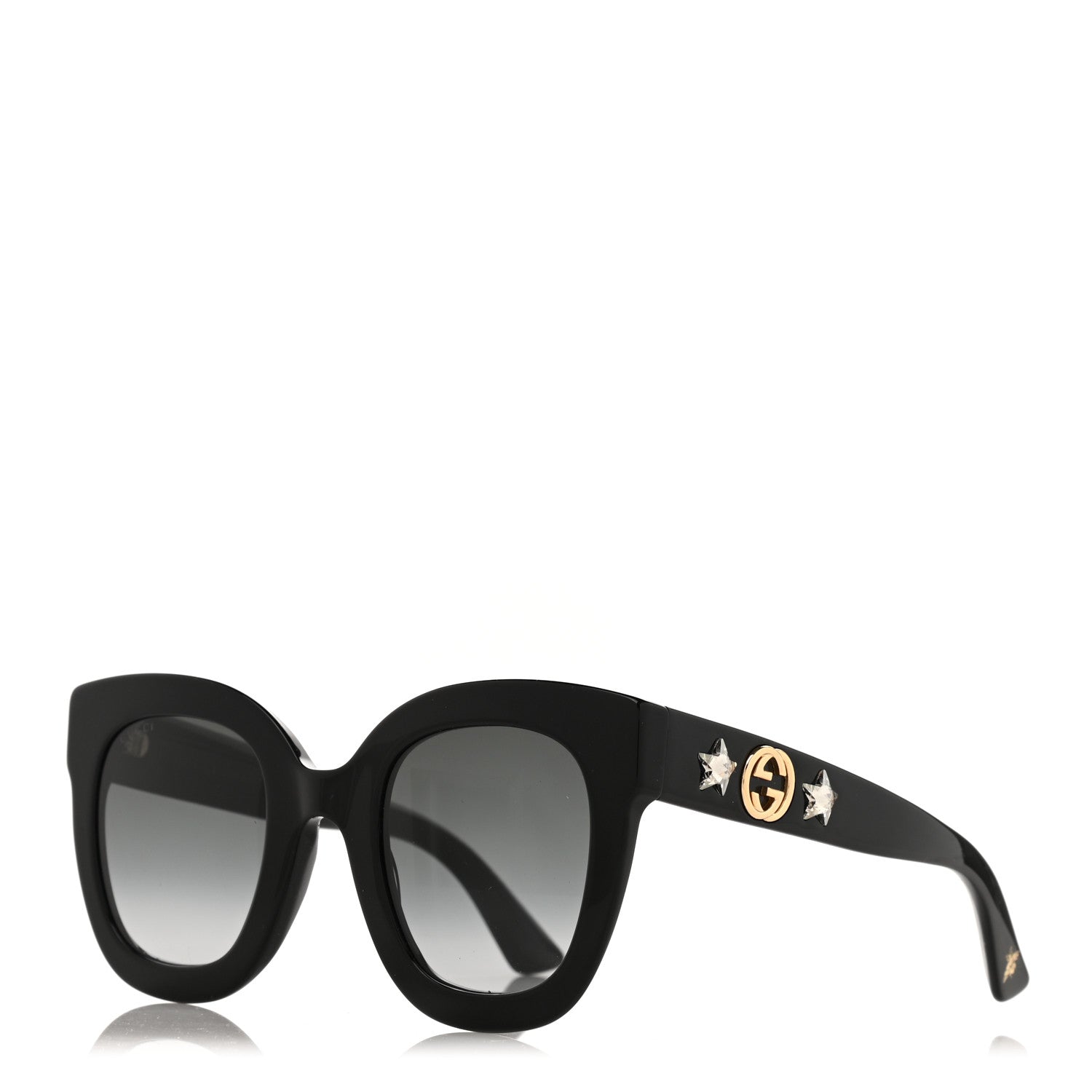 Gucci Acetate Crystal Star Round Frame Sunglasses GG0208S Black 1 of 8