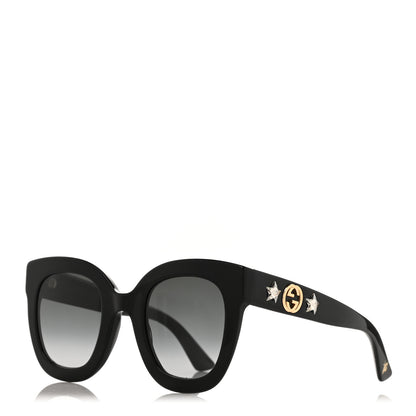 Gucci Acetate Crystal Star Round Frame Sunglasses GG0208S Black 1 of 8