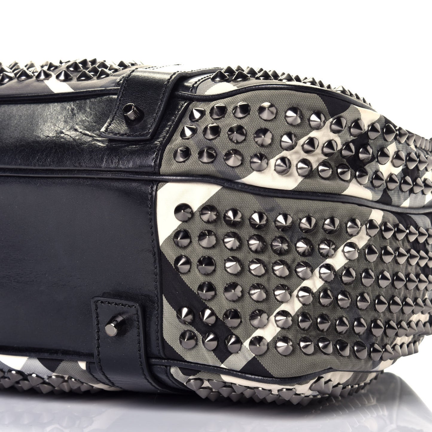 Nylon Beat Check Studded Satchel Black