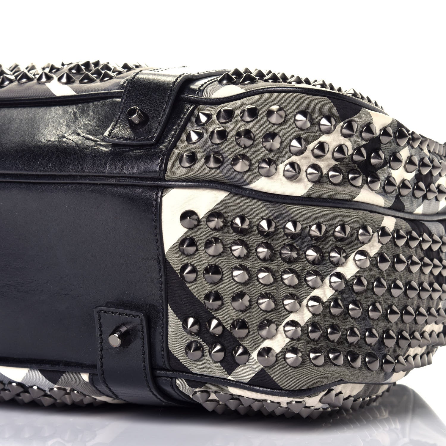 Burberry Nylon Beat Check Studded Satchel Black 8 of 8