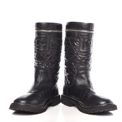 Chanel Calfskin Nylon Quilted Motorcycle Zip Boots 38.5 Black 5 of 11