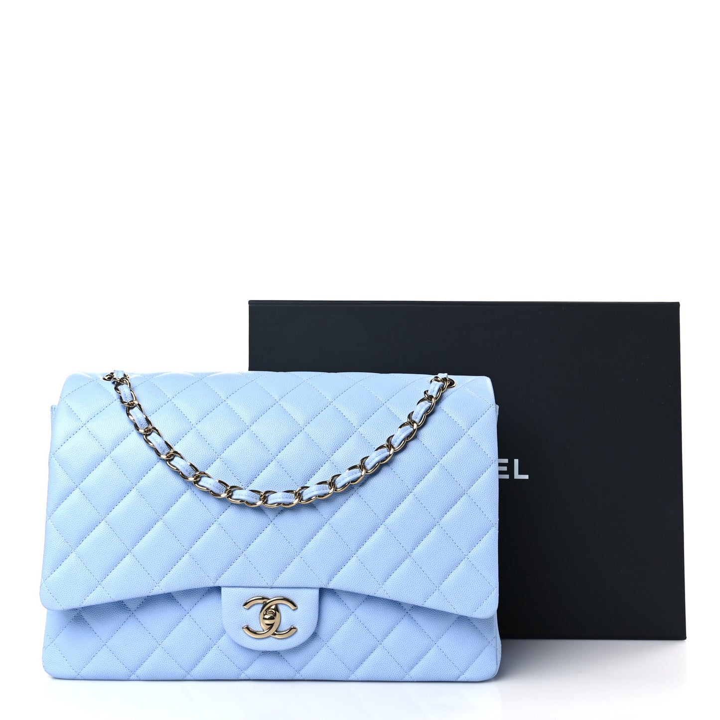 Caviar Quilted Maxi Double Flap Light Blue