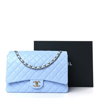 Chanel Caviar Quilted Maxi Double Flap Light Blue 10 of 10