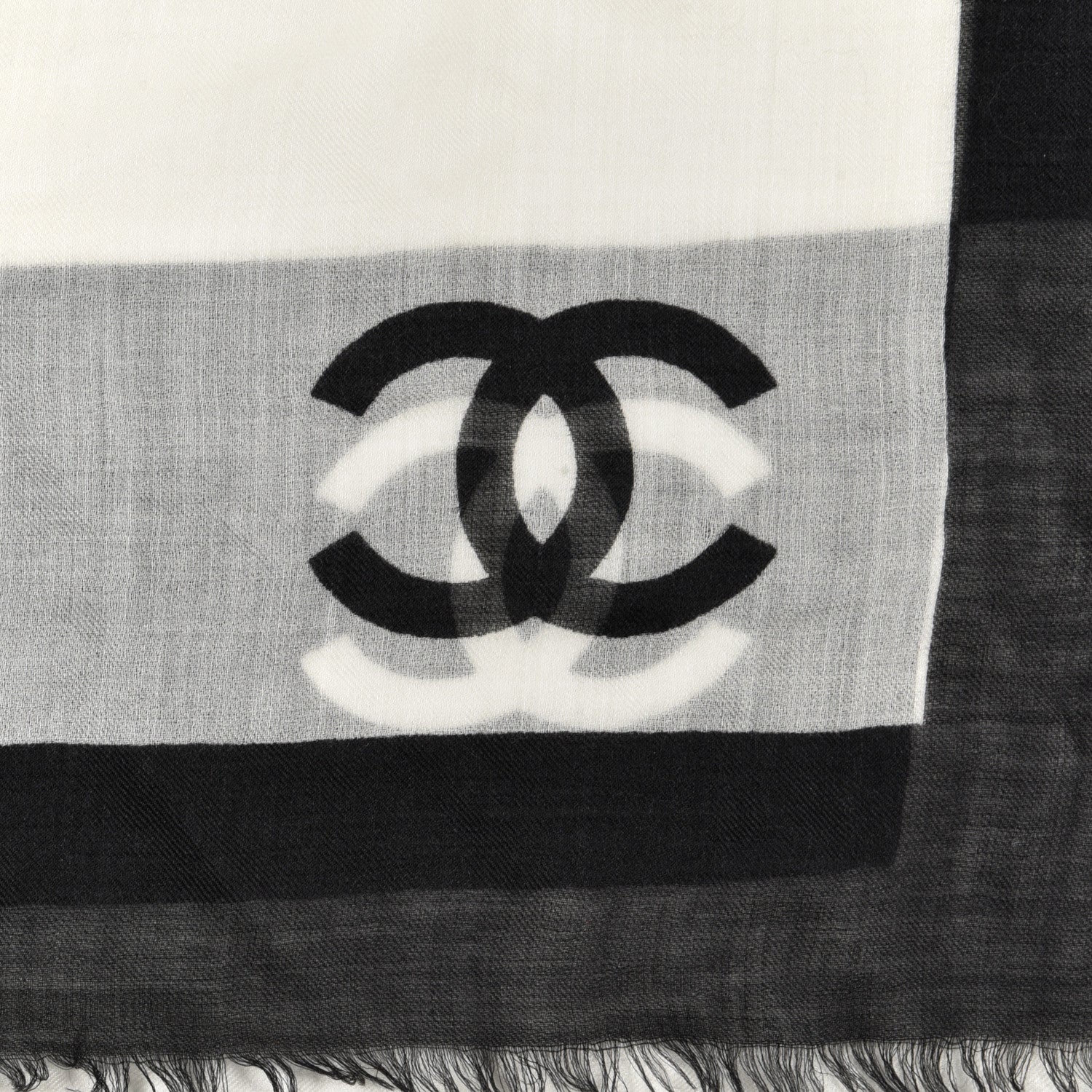 Chanel Cashmere CC Fringe Scarf Black White 3 of 4