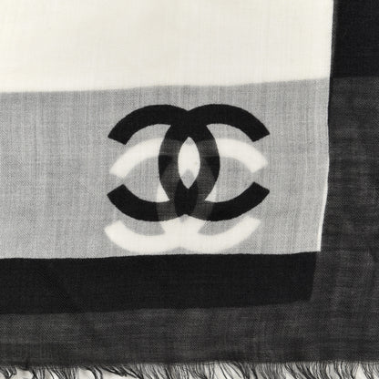 Chanel Cashmere CC Fringe Scarf Black White 3 of 4