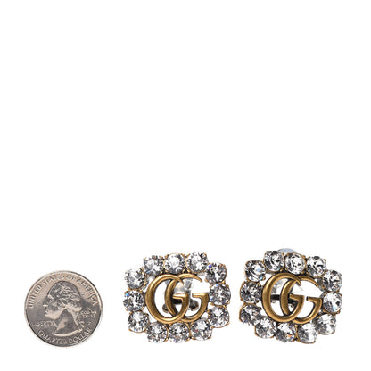 Gucci Metal Crystal Double G Clip On Earrings Aged Gold 2 of 4