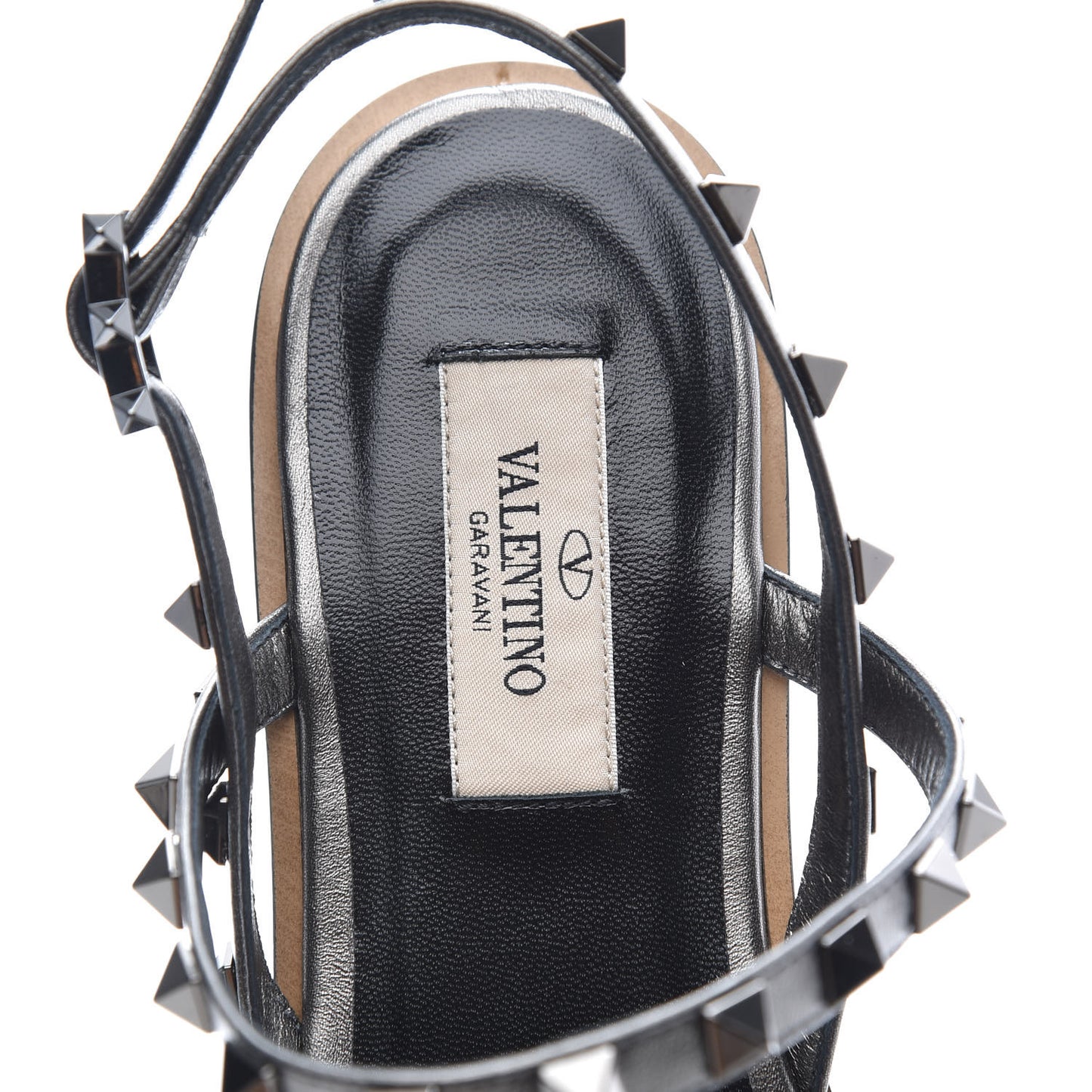 Metallic Nappa Rockstud T-Strap Slingback Flat Sandals 39 Rutenio